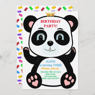 Cute Panda Ours & Sweets Multicolores Invitation