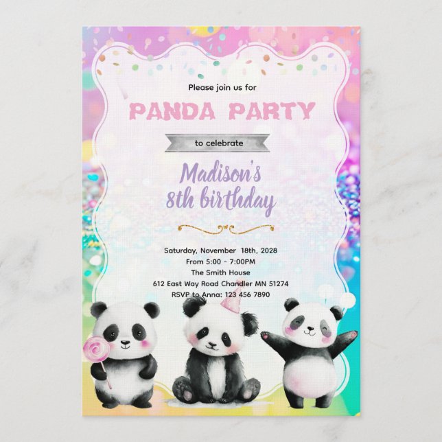Cute panda party invitation (Devant)