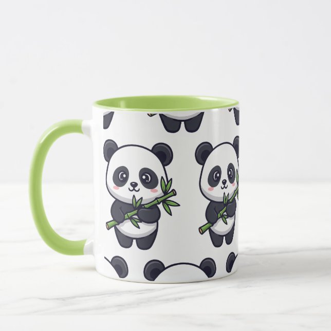 Cute Panda Pattern Mug – Black & White Design (Gauche)