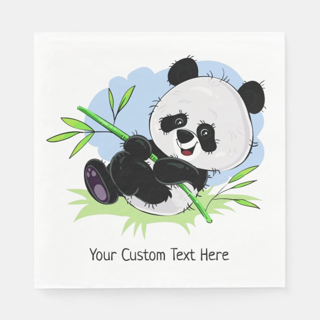 Cute Panda serviettes en papier texte personnalisé (Devant)