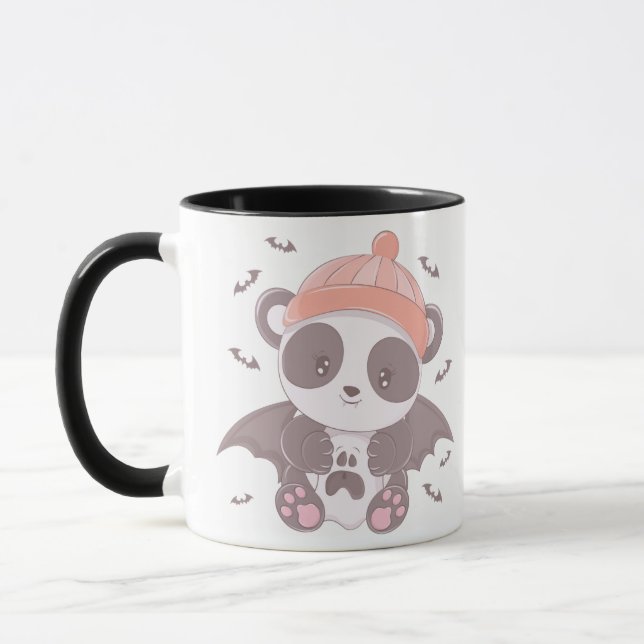 Cute Panda Vampire avec Ghost & Bats Halloween Mug (Gauche)