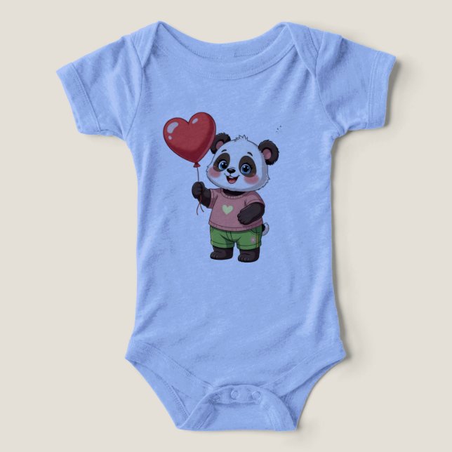 Cute Panda with Heart Balloon Baby Bodysuit (Design Recto)