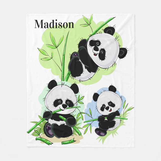 Cute Pandas nom personnalisé fleece couvertures (Devant)