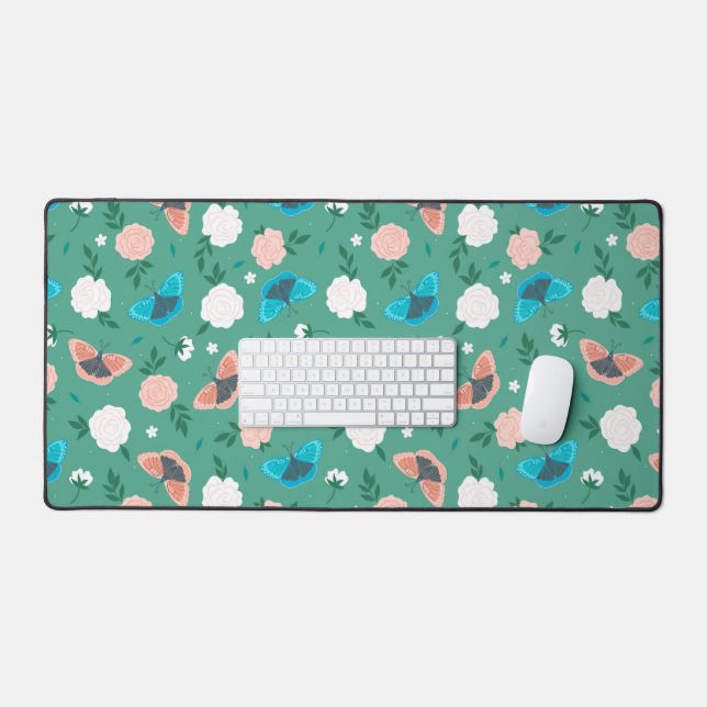 Cute Papillon vert fleuri bureau d'art botanique (Clavier et souris)