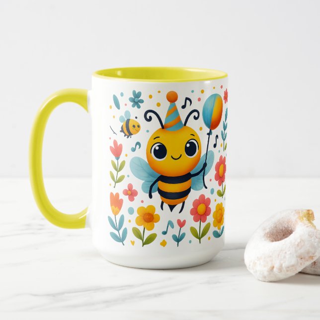 Cute Party Bee Ceramic Mug (Avec donut)