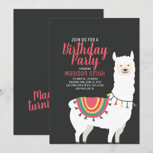Cute Party Llama et Balloon Invitation Anniversair