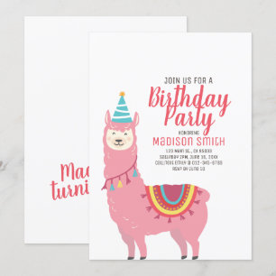 Cute Party Llama et Balloon Invitation Anniversair