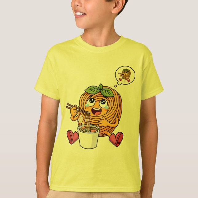 Cute Pasta Polo Eating Noodles T-Shirt (Devant)