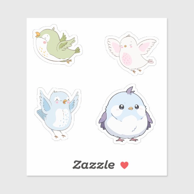 Cute Pastel Birds Vinyl Stickers (Feuille)