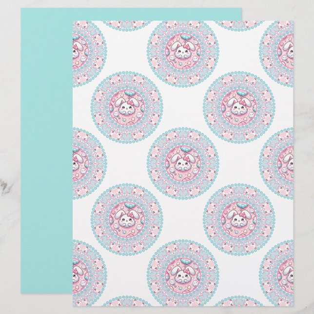 Cute Pastel Candy Kawaii Bunny Polka Dot Mandala (Devant / Derrière)