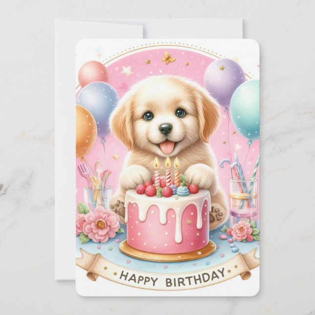 Cute Pastel Chiot Labrador - Carte d'anniversaire (Devant)