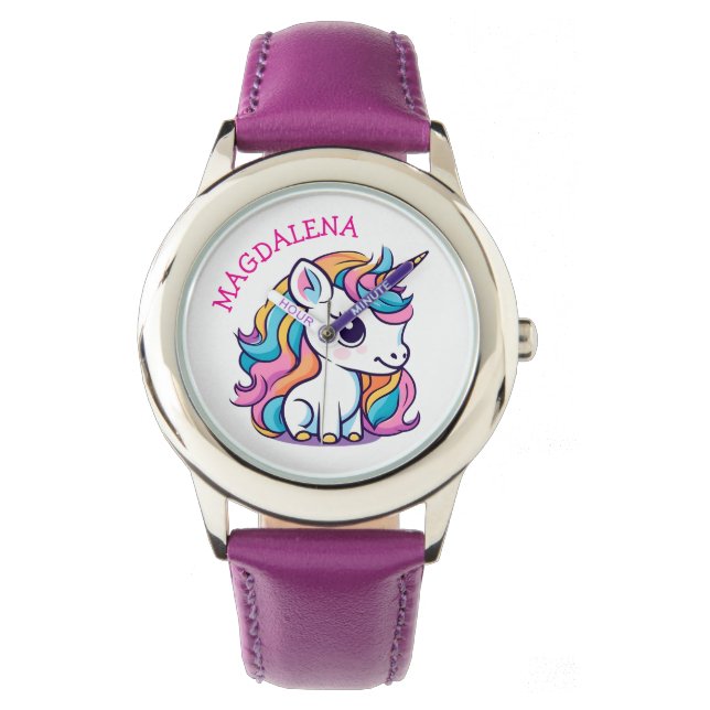 Cute Pastel Couleur Unicorne Montre avec nom (devant)