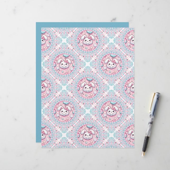Cute Pastel Kawaii Bunny Dot Mandala Diamond Tile (Devant/Arrière en situation)