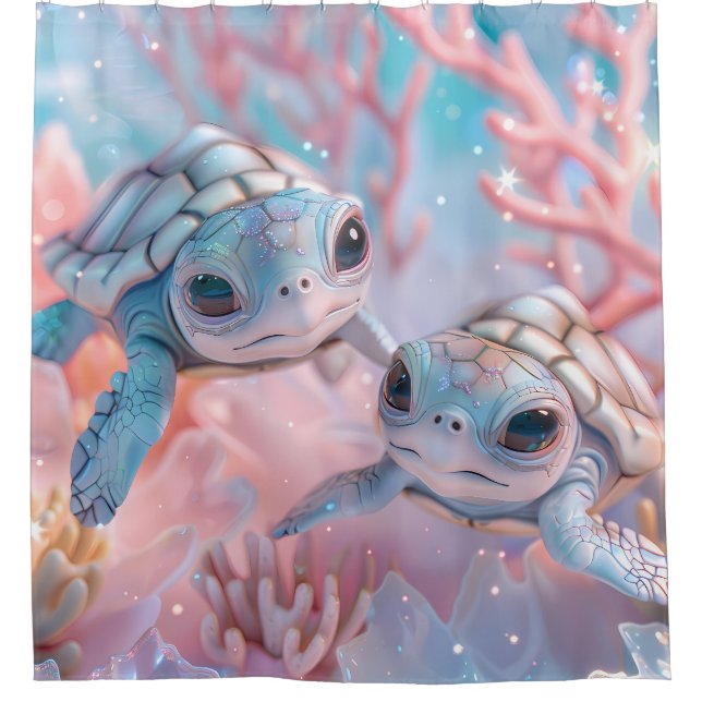 Cute pastel kawaii tortues rideau de douche (Devant)