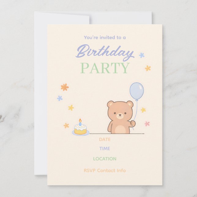 Cute Pastel Kids Birthday Party Invitation | Minim (Devant)