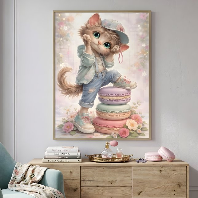 Cute Pastel Kitten Macaron Art Print Poster (Créateur téléchargé)