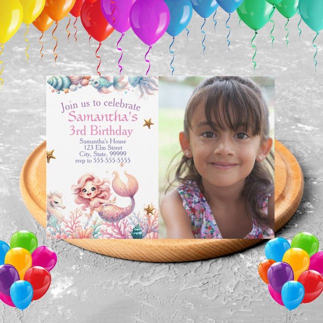 Cute Pastel Mermaid Invitation de fête d'anniversa (Créateur téléchargé)