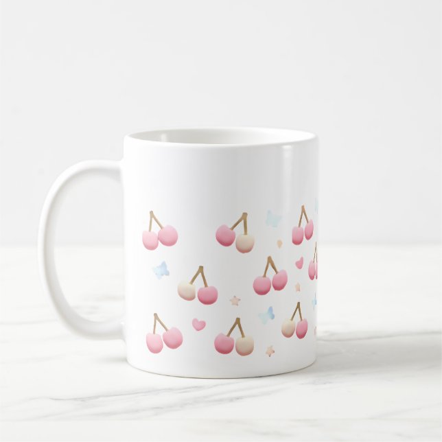 Cute Pastel Pink Cherry Pattern Coffee Mug (Gauche)