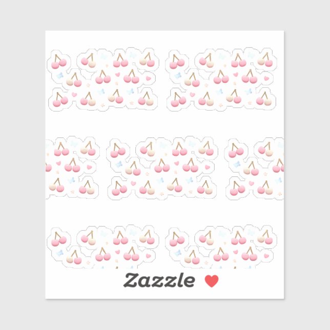 Cute Pastel Pink Cherry Pattern Sticker (Feuille)
