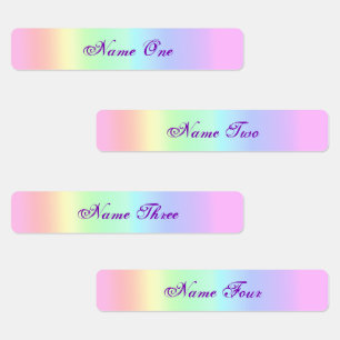 Cute Pastel Rainbow Iron On Purple Name Étiquettes