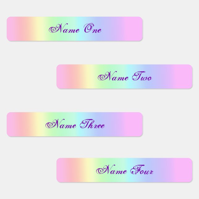 Cute Pastel Rainbow Iron On Purple Name Étiquettes (Groupe)