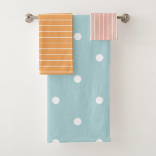 Cute Pastel Rose Orange Bleu Stripes & Pois