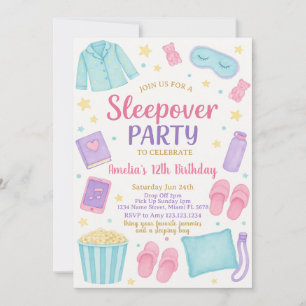 Cute Pastel Sleepover Anniversaire Invitation