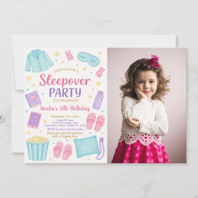 Cute Pastel Sleepover Anniversaire Invitation (Devant)