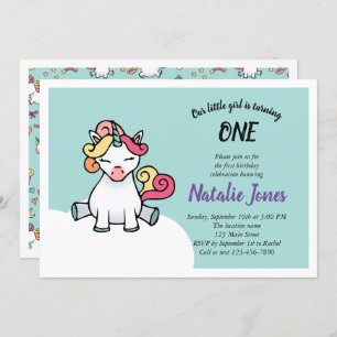 Cute pastel unicorn 1ère invitation