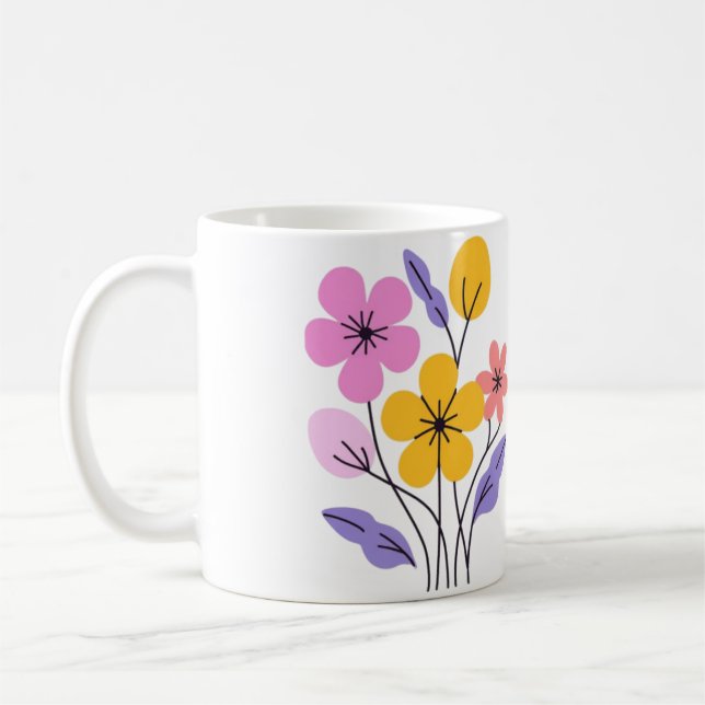 Cute Pastel Wildflower Bouquet Ceramic Coffee Mug (Gauche)