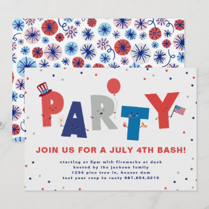 Cute Patriotique Juillet 4 Party Invitation