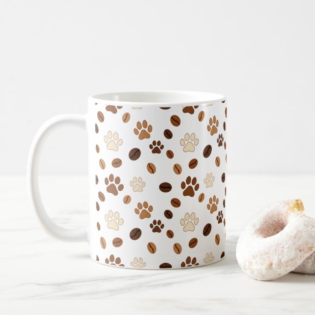 Cute Paw Print and Coffee Bean Pattern Mug (Avec donut)