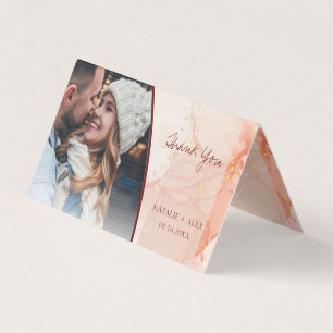 Cute Peach Gold Marble Photo Mariage Merci
