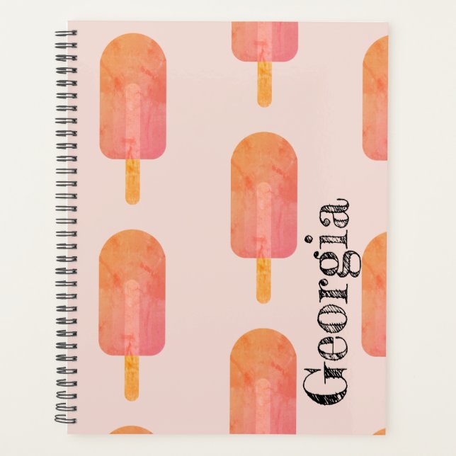 Cute Peachy Orange Popsicle Nom Personnalisé Plani (Devant)