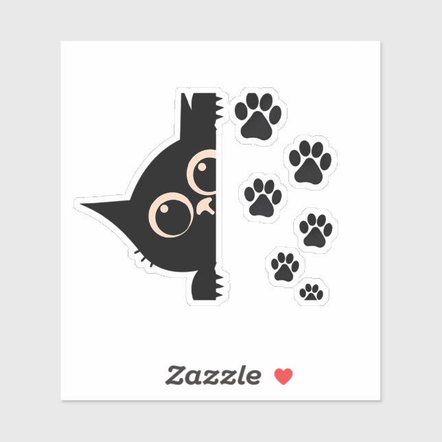 Cute Peeking Cat Paw Print Stickers (Feuille)