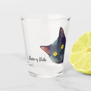 Cute Peeking Chat Purr-y Vida Verre de tir