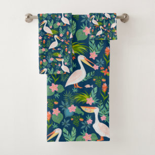 Cute pélicans coloré fleurs tropicales motif