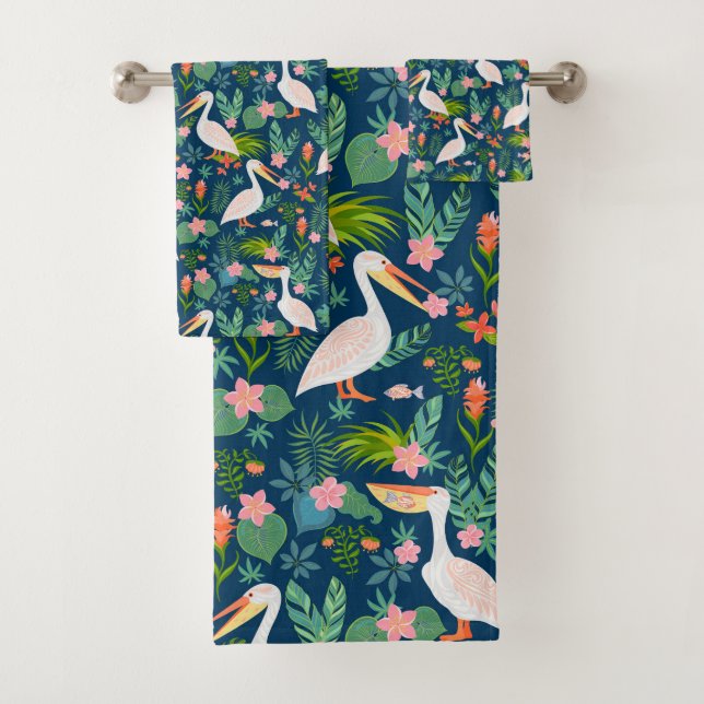 Cute pélicans coloré fleurs tropicales motif (En situation)