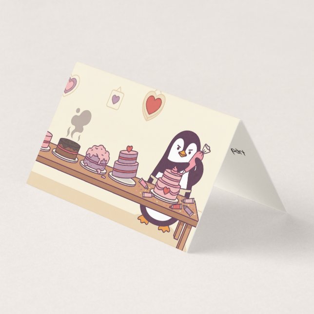 Cute Penguin Cake Decorator Valentine Mini Cards (Front)