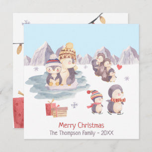 Cute Penguin Famille Joyeux Noël Carte