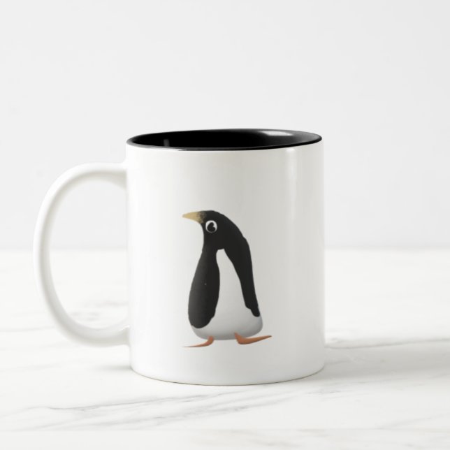 Cute Penguin Mug | Black Two-Tone Coffee Cup (Gauche)
