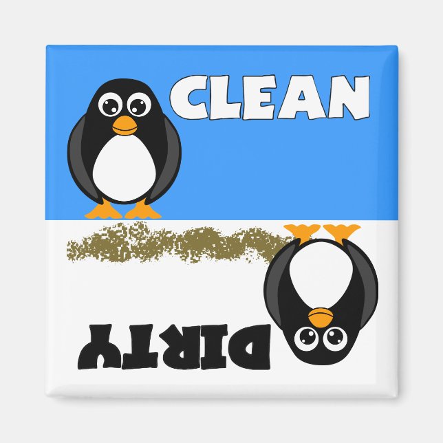 Cute Penguin Propre / Lave-vaisselle sale Magnet (Devant)
