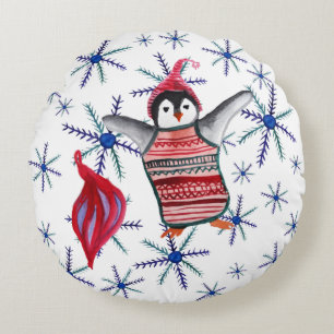 Cute Penguin Snowflakes Aquarelle coussin de lance