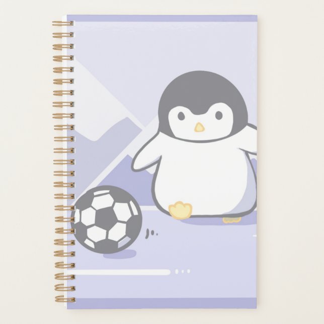 Cute Penguin Soccer Planner | Kawaii Pastel Spiral (Devant)