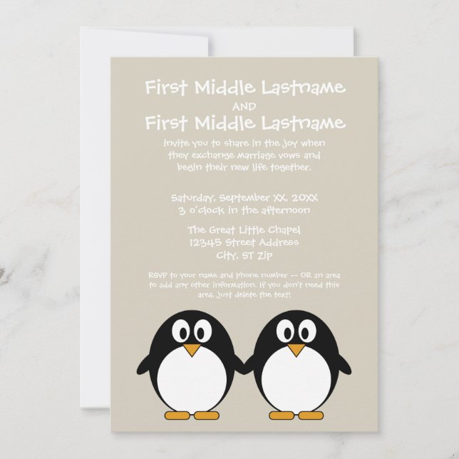 Cute Penguin Wedding Invitation (Devant)