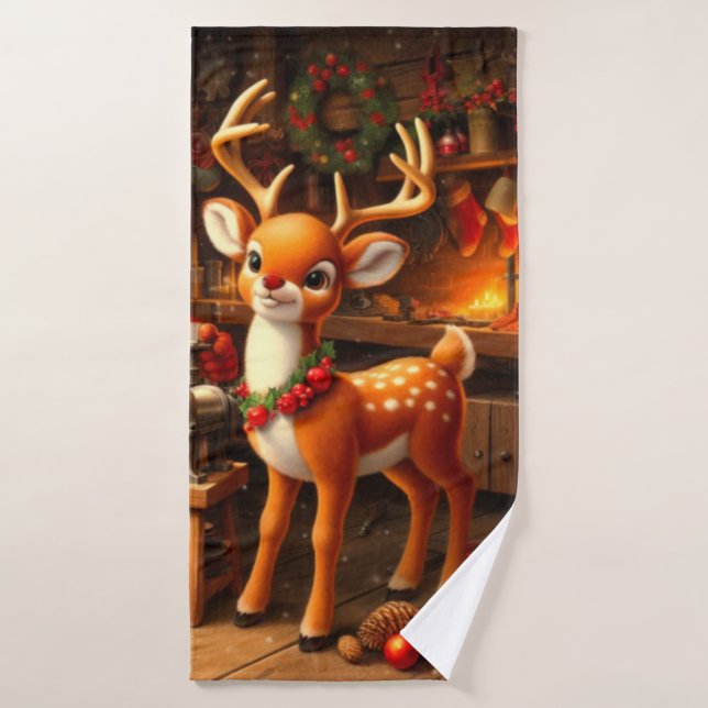Cute Père Noël et Reindeer (Serviette de bain)