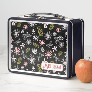Cute Personal Metal Lunchbox noir & rose floral
