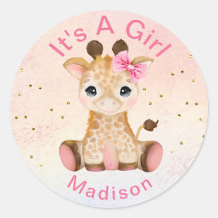 Cute Personalized Girls Pink Baby Girafe Sticker
