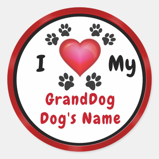 Cute Personnalisé J'Aime Mes Stickers GrandDog (Devant)