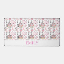 Cute Personnalisé Rose et Blanc Chat Bureau Mat